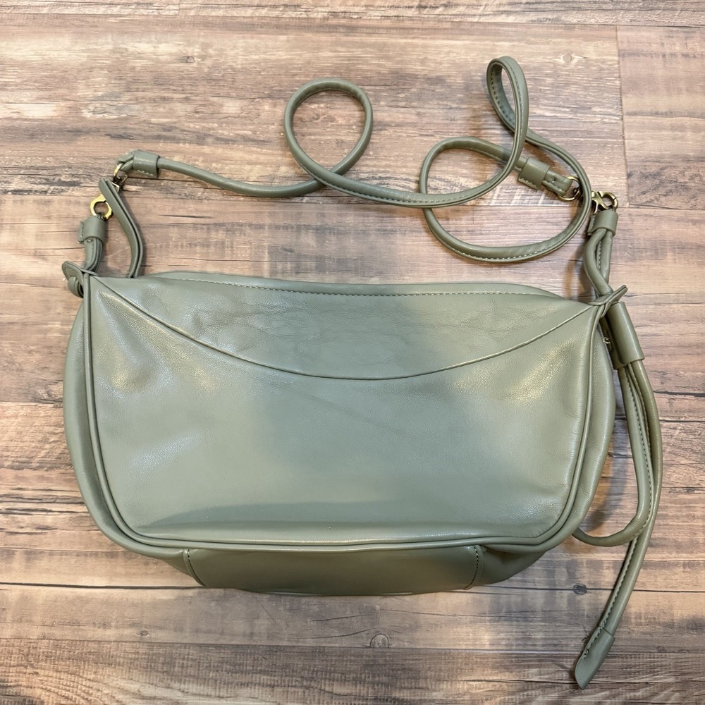 Anthropologie Crescent Shoulder Bag Green Faux Leather Crossbody Adjustable Fall